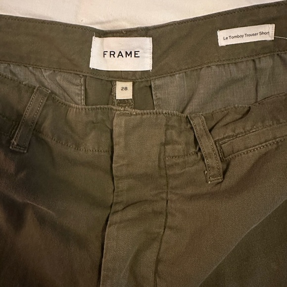 FRAME Trouser Shorts - Size 28 - Olive Green - Picture 3 of 6